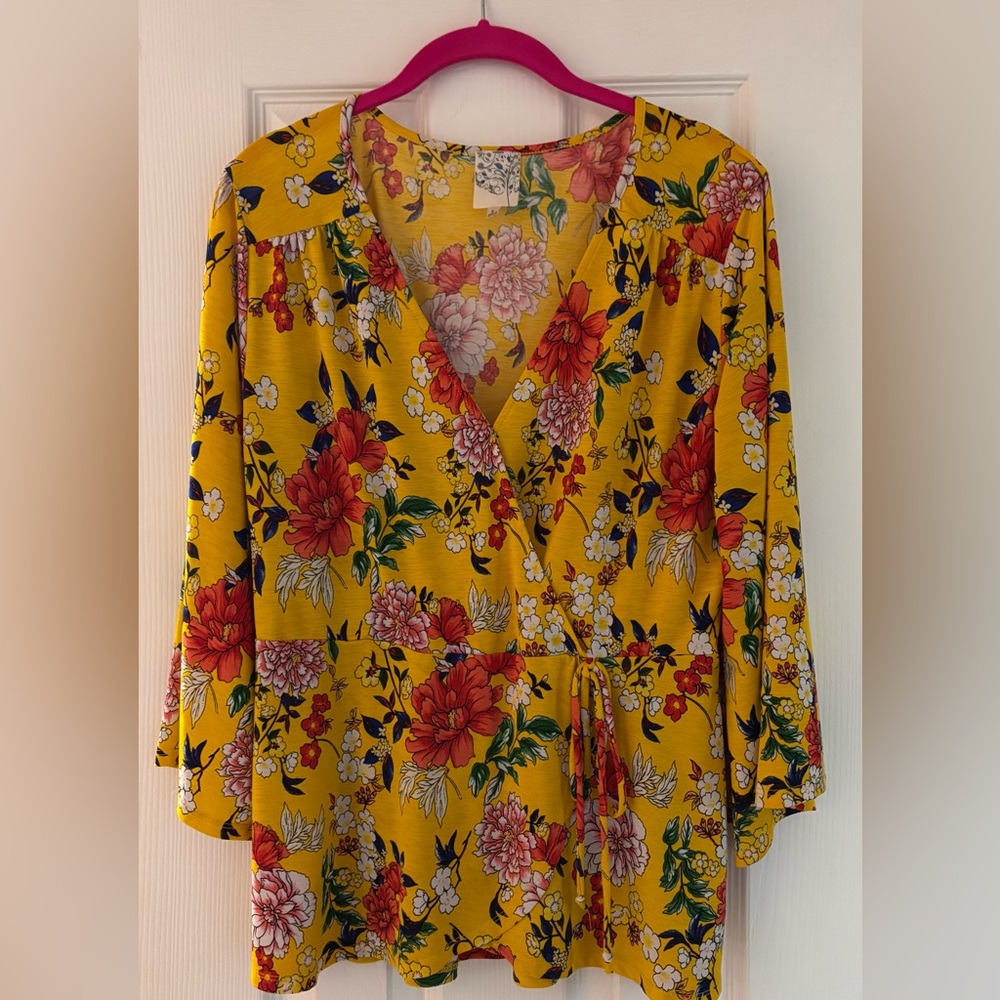Floral Yellow Wrap Top